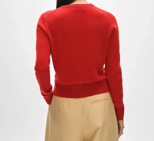 White   Warren - Cashmere Shrunken Crewneck in Carmine Red