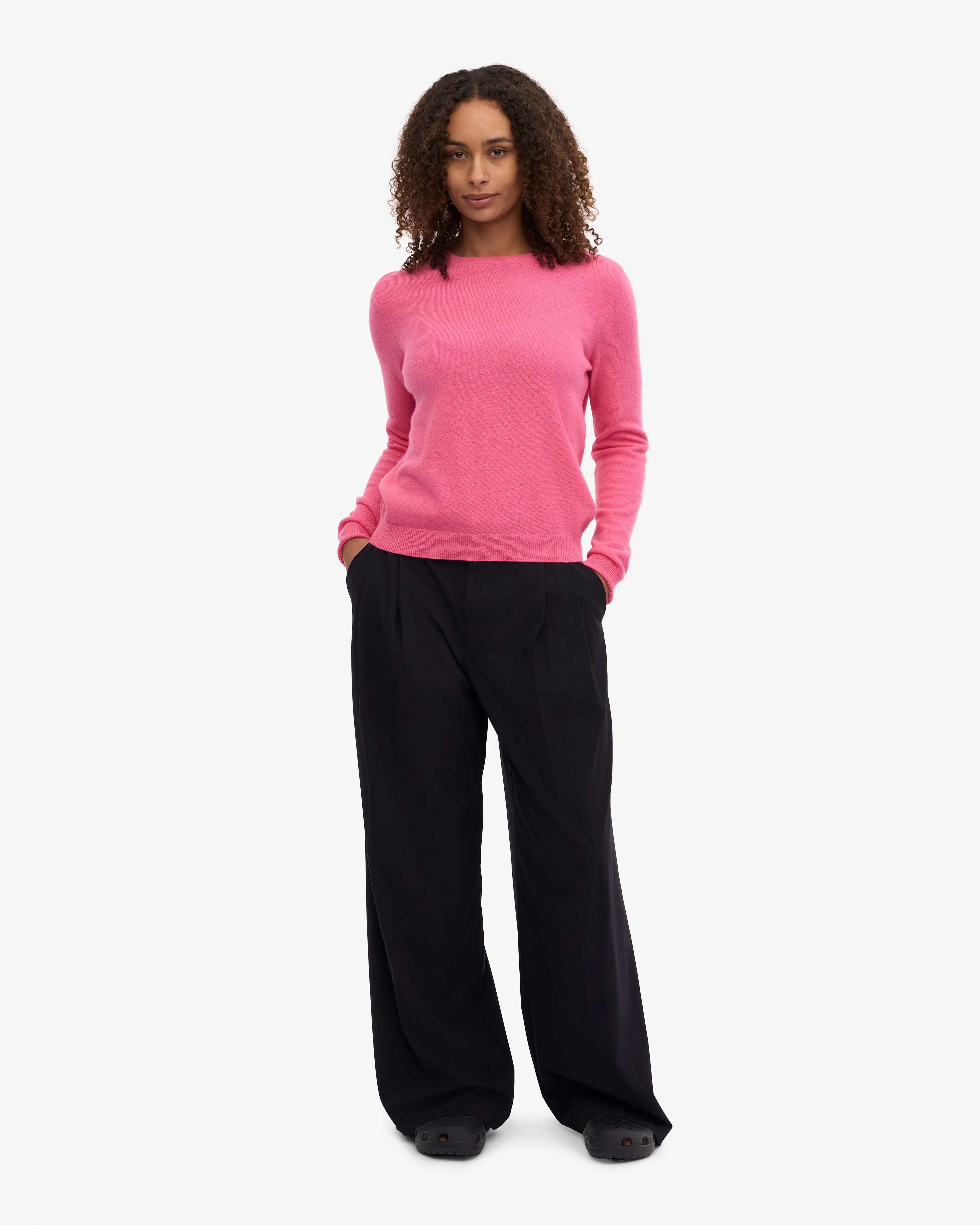 Women Light Merino Wool Crew - Bubblegum Pink