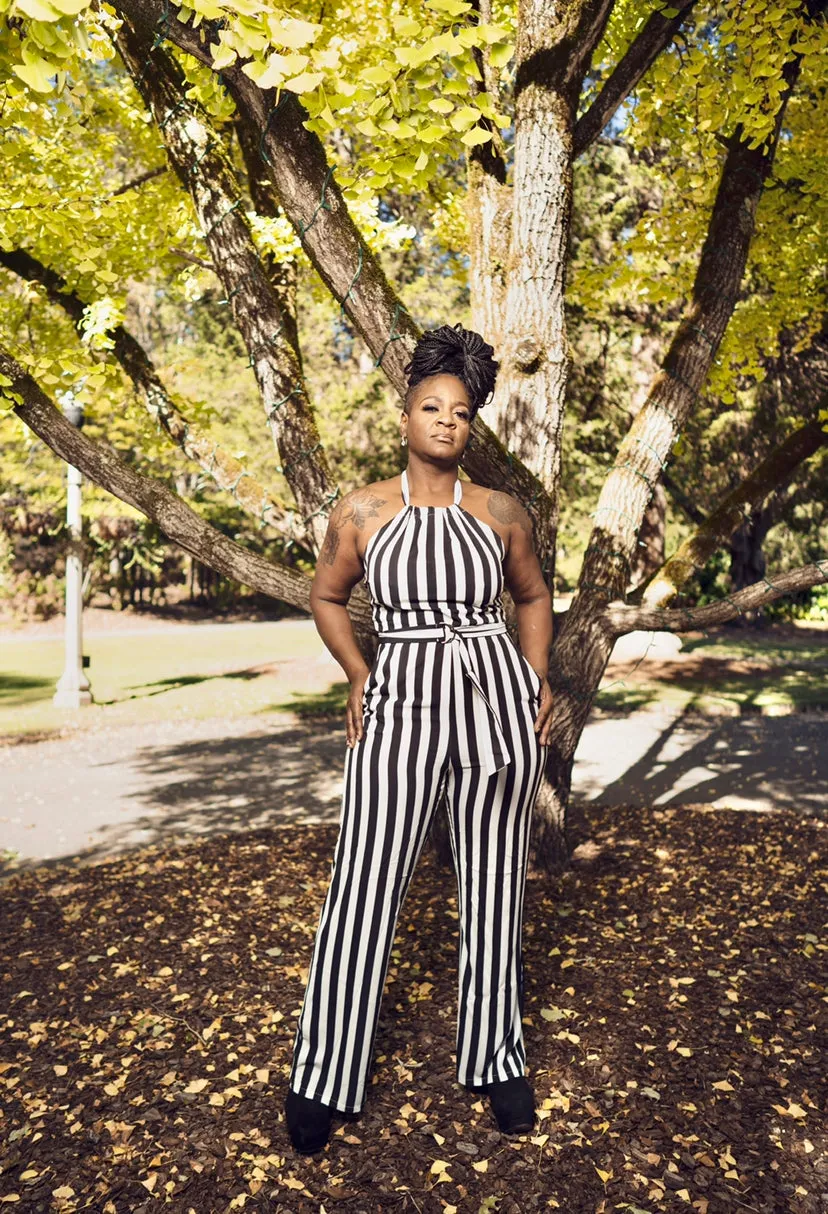 WOMEN "WIDE LEG BACKLESS ELEGANT Black and White Striped Jumpsuit"