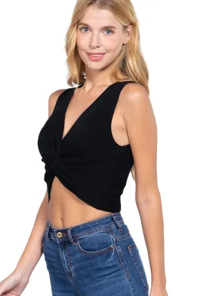 Women's Sleeveless V-Neck Front Twist Knot Knit Top