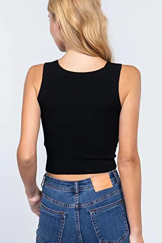 Women's Sleeveless V-Neck Front Twist Knot Knit Top