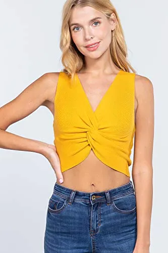 Women's Sleeveless V-Neck Front Twist Knot Knit Top