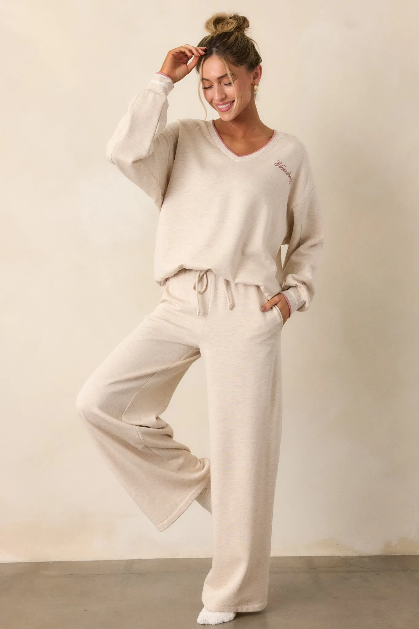 Z Supply Homebody Oatmeal Fleece Wide Leg Pants